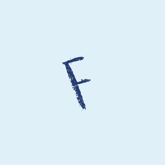 The image displays a small, blue, handwritten letter  f  with a white background.