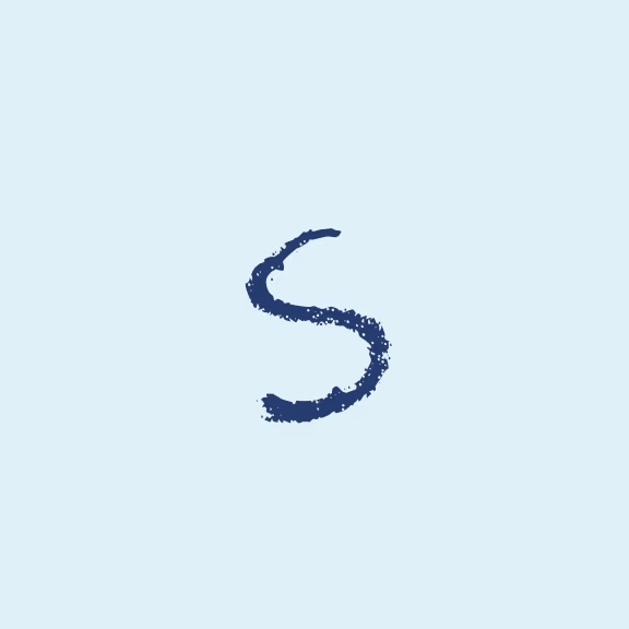 The image shows a blue handwritten lowercase letter 's' on a plain white background.